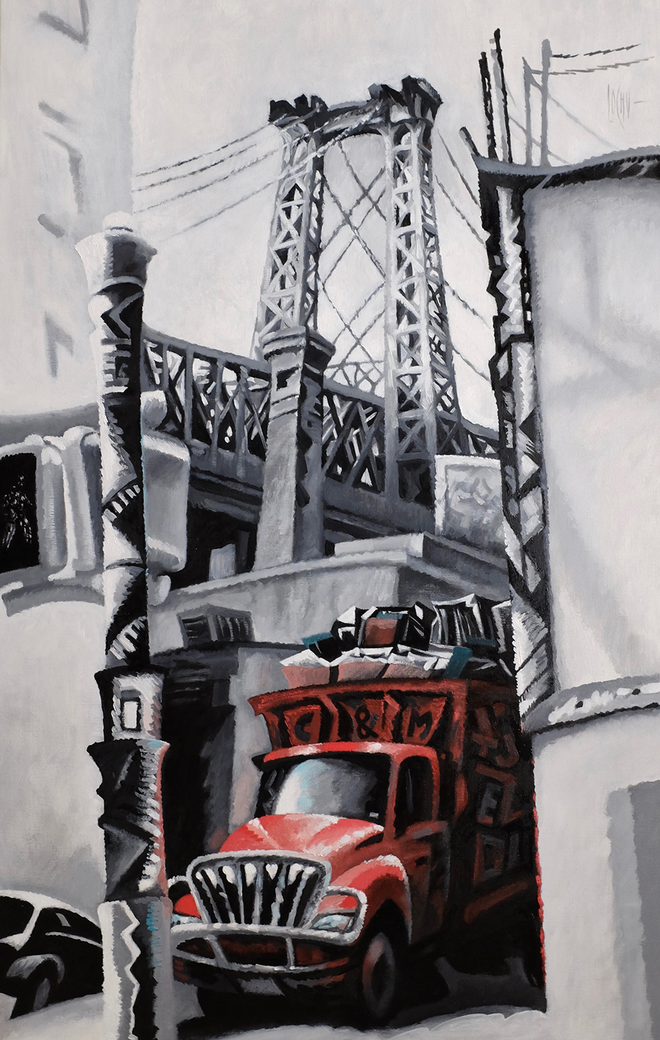 Claude-Max LOCHU_The Red Truck from Brooklyn_huile sur toile_116x73cm_2017