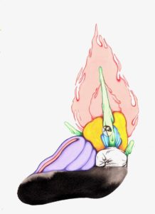 Vincent BAILLIEZ_Série Flamme, Le nostalgique, encre, gouache et collage sur papier, 2021