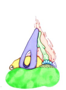 Vincent BAILLIEZ_Série Flamme, L'observateur, encre, gouache et collage sur papier, 2021