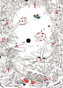 Vincent BAILLIEZ_Série Noire Arcadie 1, encre, gouache sur papier, 2021